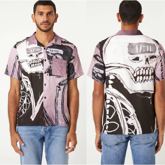 NWT NEUW DENIM Men's Pino Art Graphic Print Button-Up Collared Shirt Size S - Picture 9 of 10